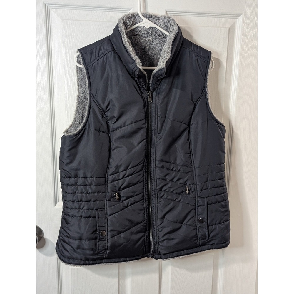 KC Collection Reversible Vest Black/Gray Faux Fur Women's Size XL